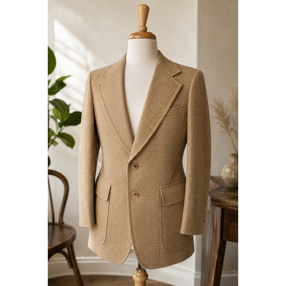 Vintage Country Squire Fred Holmes Tan Pure Virgin Wool Blazer Sport Coat 38 Reg